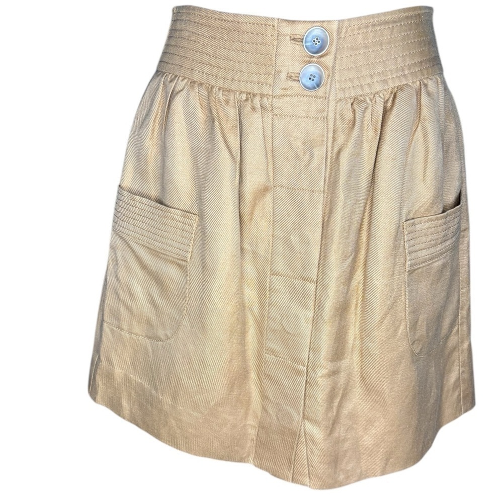 J Crew women’s Dorrie Linen Blend mini Skirt camel color sz 0 preloved - Picture 3 of 10